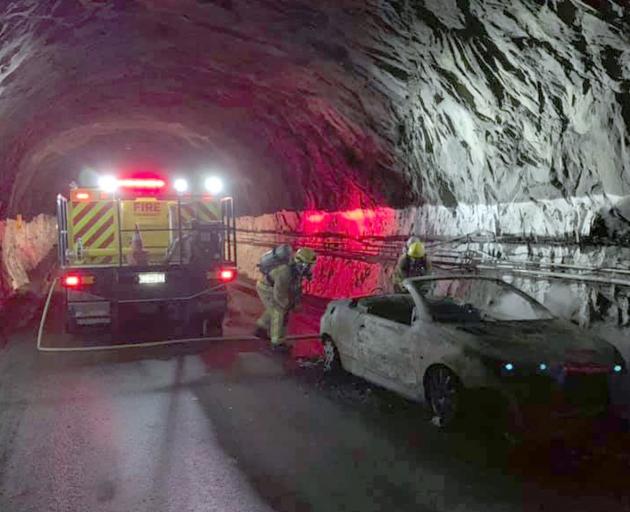 Fire crews work in the Homer Tunnel, between Milford and Te Anau. Photo: Te Anau Volunteer Fire Brigade