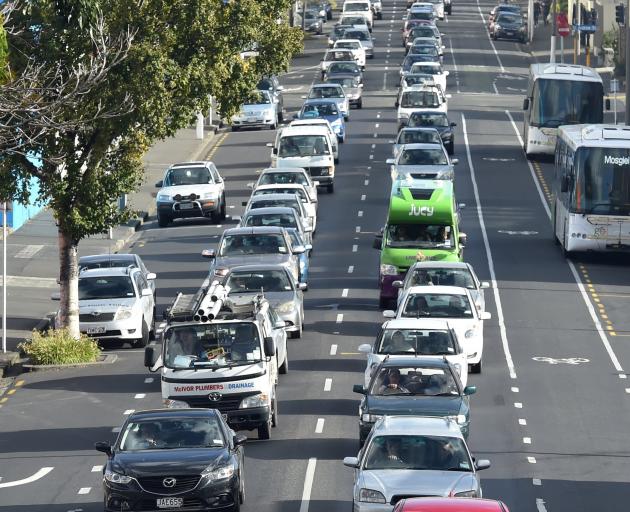 Nose-to-tail traffic crawls through central Dunedin. PHOTO: OTAGO DAILY TIMES FILES