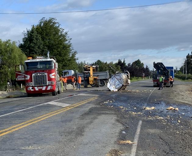 Bitumen spilled on to the highway after the crash. Photo: Abbey Palmer