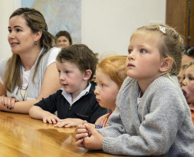 Winton Kindergarten teacher Christina Vaughan and pupils (from left) Timo Frazer, Lexie and...