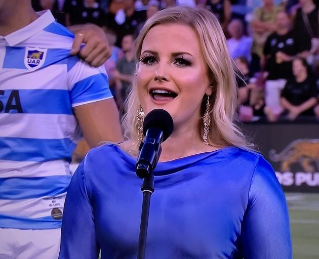 Dunedin singer Sophie Morris performs the Argentinian national anthem at a Tri-Nations Series...