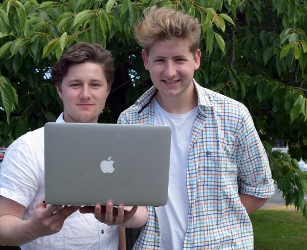 University of Otago students Alex Thomson (left) and Gabriel Dykes are developing their business...