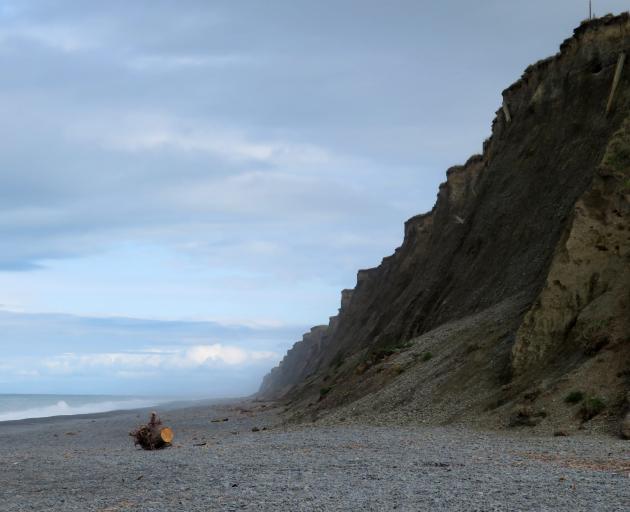 Crumbling coastal cliffs at Ashton Beach in Mid Canterbury. Photo: Supplied via Ashburton Courier