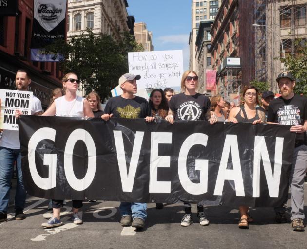 Animal rights campaigners march in New York. PHOTO: GETTY IMAGES 
