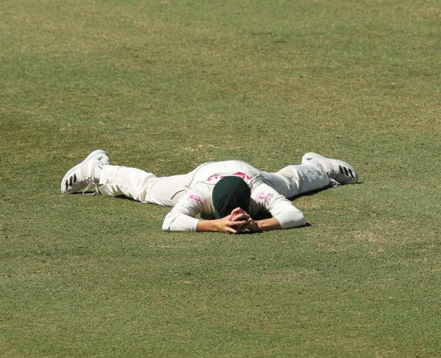 Australia's Sean Abbott after missing the chance to catch Ravichandran Ashwin in Sydney. Photo:...