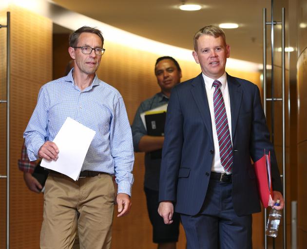 Director-General of Health Ashley Bloomfield (left) and Covid 19 Response Minister Chris Hipkins...