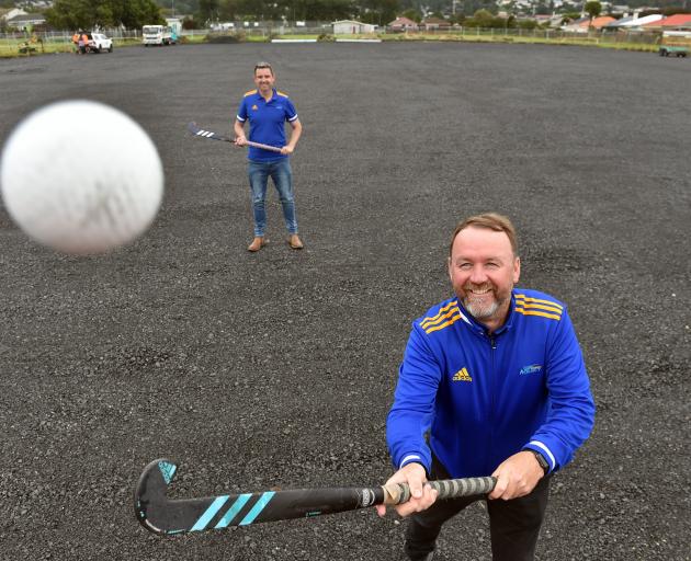 At the new hockey turf at King’s High School are Otago Hockey Association pathways manager Hymie...