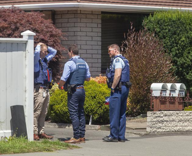 Police at the property in Papanui where the body has been found. Photo: Geoff Sloan