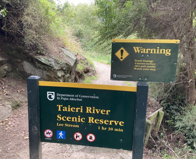 The Department of Conservation sign at the start of the walk, at the Outram Glen car park. PHOTOS...