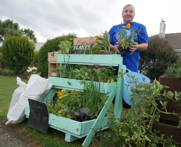 Mosgiel resident Rosanne Dee sells affordable, home-grown flowers and produce outside her home in...