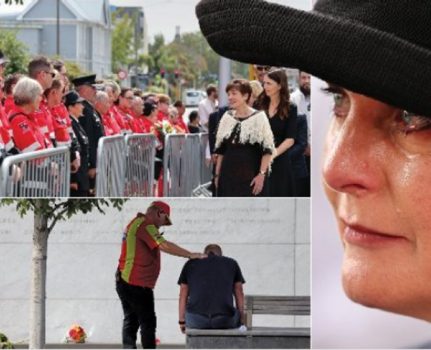Governor-General Dame Patsy Reddy and Prime Minister Jacinda Ardern (top left) speak to emergency...