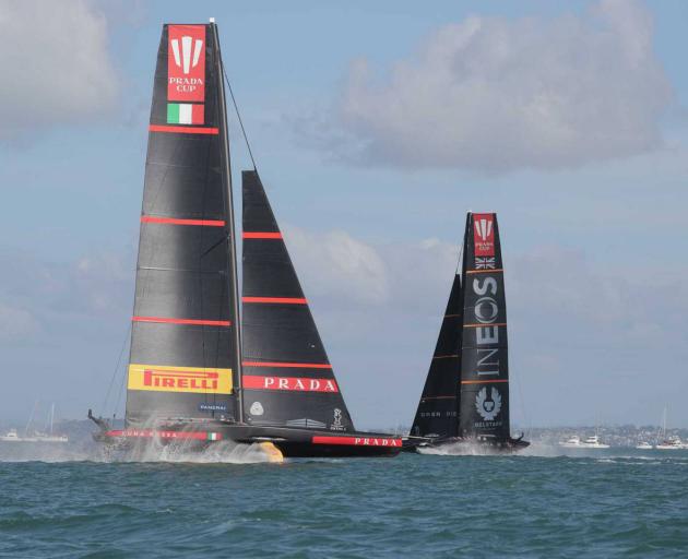 Luna Rossa in action against Ineos Team UK in race two. Photo: Michael Craig