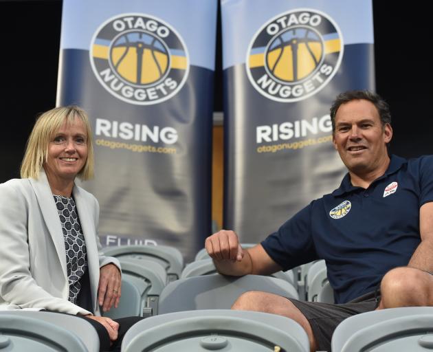 Otago Nuggets spokeswoman Angela Ruske and coach Brent Matehaere at the More FM Arena yesterday....