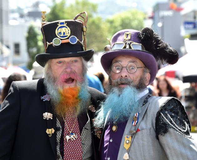 Brothers Alan (left) and James Bryan, of the Dunedin Steampunk Society, attend the market.
