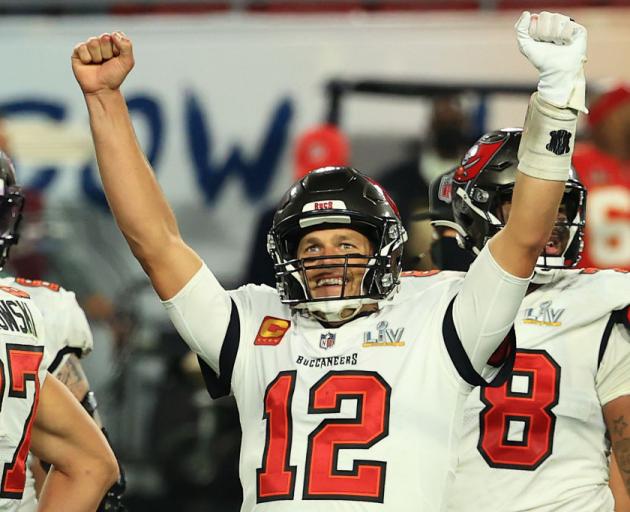 Tom Brady #12 of the Tampa Bay Buccaneers reacts after defeating the Kansas City Chiefs in Super Bowl LV . Photo: Getty Images Tom Brady #12 of the Tampa Bay Buccaneers reacts after defeating the Kansas City Chiefs in Super Bowl LV . Photo: Getty Images
