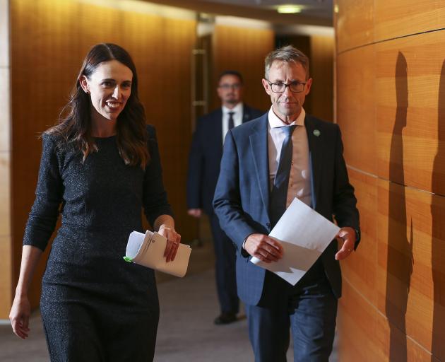 Prime Minister Jacinda Ardern and director-general of health Dr Ashley Bloomfield arrive at a...