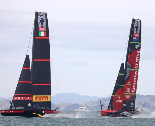 Luna Rossa and Team New Zealand race during Wednesday's America's Cup action. Photo: Getty Images