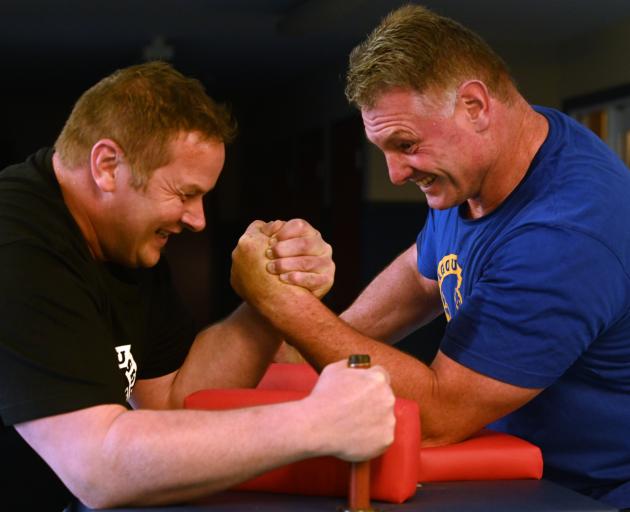 Shawn Anderson (left), of Milton, and Otago Unleashed Arm Wrestling founder Dean Willis, of Bull...