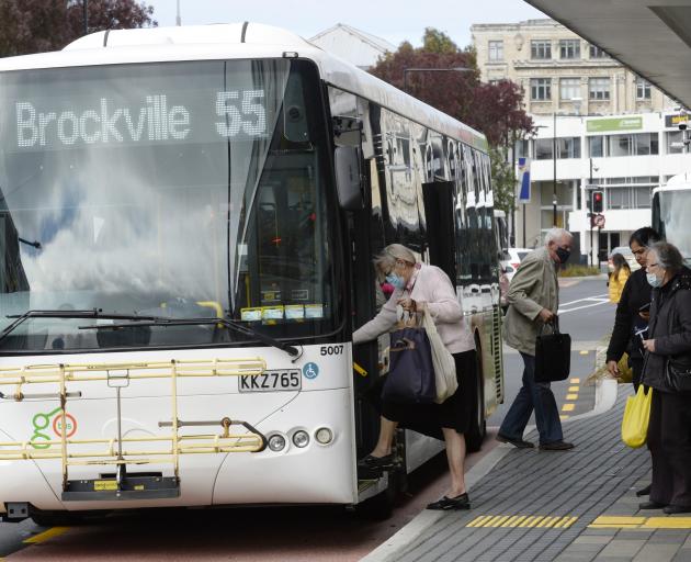 Bus patrons in Dunedin this week. Photo: Gerard O'Brien