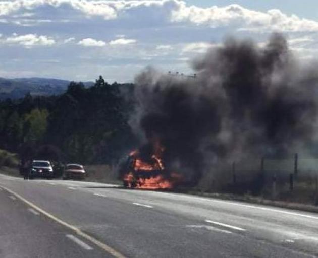 A car on fire on the Kilmog. Photo: Supplied
