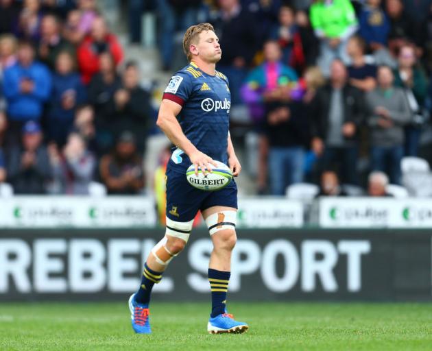 The Highlanders’ James Lentjes runs out on to the field during the round 2 Super Rugby match against the Sharks at Forsyth Barr Stadium in early February. Photo: Getty Images