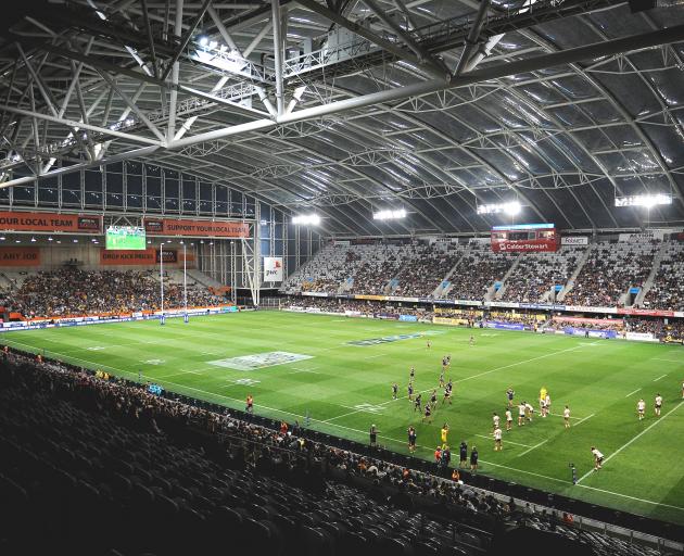 A general view of play during the round 5 Super Rugby Aotearoa match between the Highlanders and the Hurricanes at Forsyth Barr Stadium. Photo: Getty Images