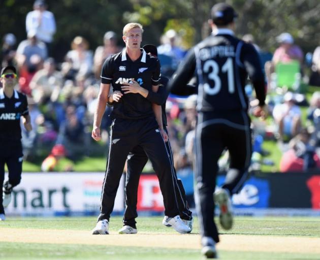 Kyle Jamieson reacts during the Black Caps match against Bangladesh in Christchurch on Tuesday...