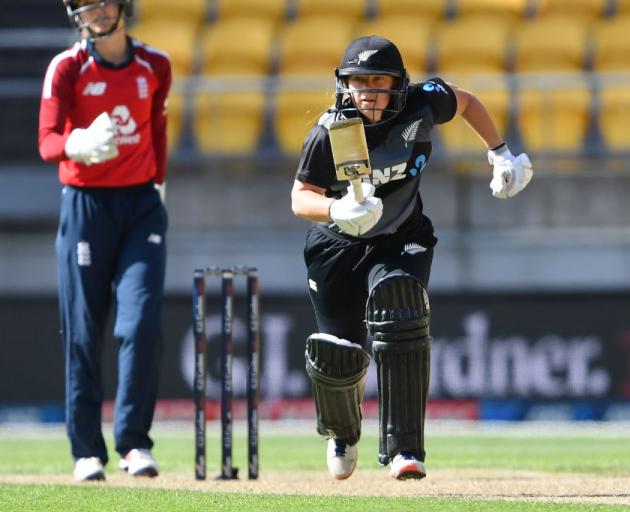 Leigh Kasperek of the White Ferns runs during game two of the International T20 series against England. Photo: Getty Images