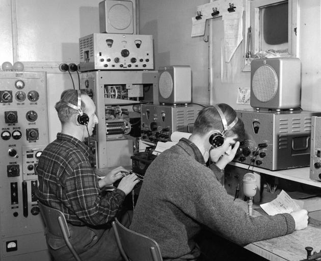 Ted Gawn and Peter Mulgrew in the radio room. Photo: Antarctica NZ pictorial collection