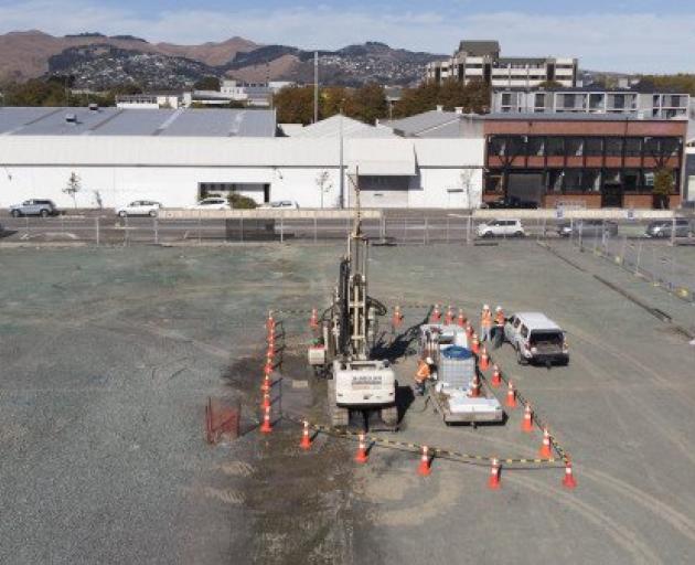 Large drilling rigs at the site on which the Canterbury Multi-Use Arena will be built. Photo:...