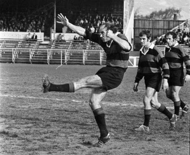 Ian Penrose kicking a penalty in the 1970 Canterbury v Southland Ranfurly Shield match at...