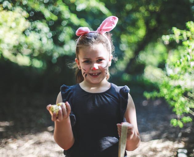Olivia Hirst (6) holds up her haul of three Easter eggs at Oamaru Elim Church’s annual Giant...