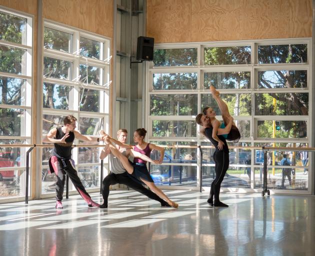 Choreographer Loughlan Prior (left) works with Royal New Zealand Ballet dancers on Ultra Violet....