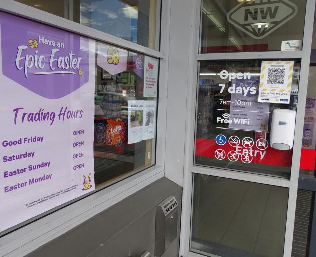 Easter trading hours are advertised at  New World supermarket in Wanaka. Photo: Kerrie Waterworth