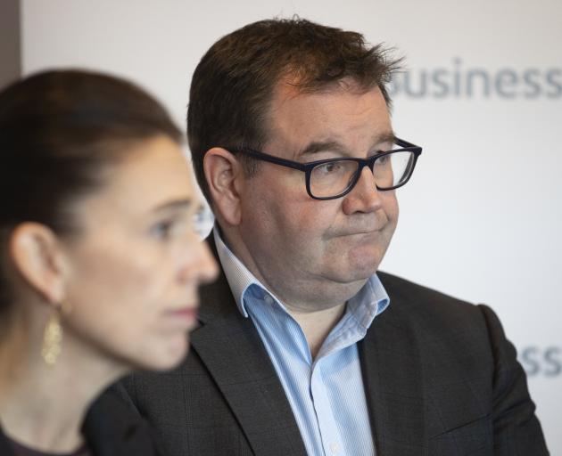 Finance Minister Grant Robertson with Prime Minister Jacinda Ardern at a business function in...