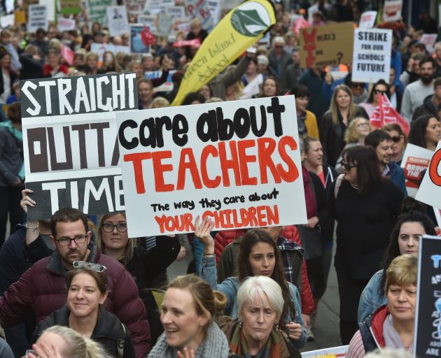 Teachers protest in Dunedin over a Government pay offer in 2019. PHOTO: ODT FILES