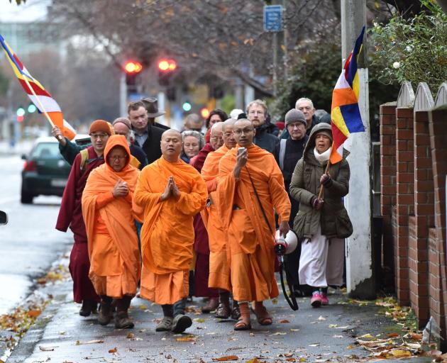 Dunedin Buddhists celebrate the Buddha’s birthday as they walk to All Saints’ Church, in North...