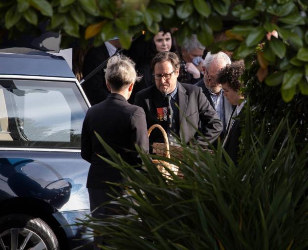 David McPhail's son Matt farewells his father in Christchurch today. Photo: NZ Herald 