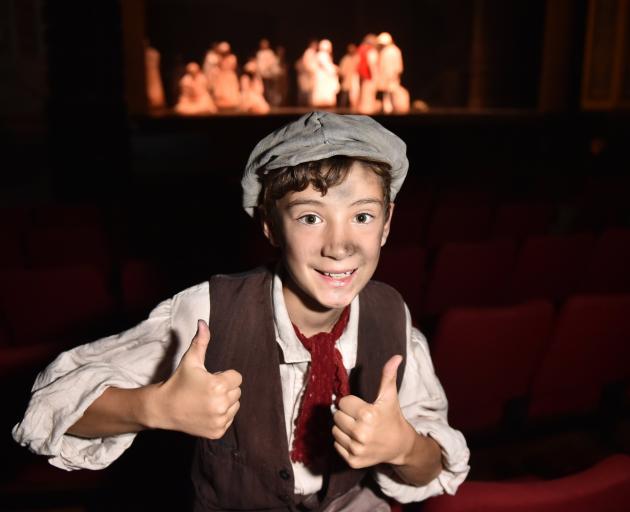 Felix Kamo in costume, ready to play Gavroche on the opening night of Les Miserables at the...