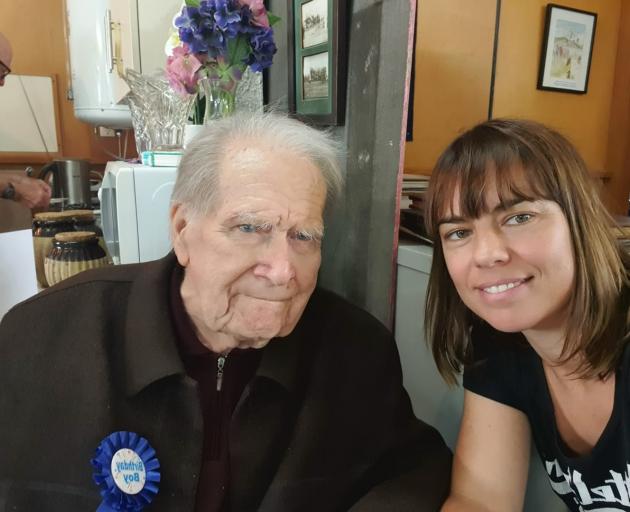 Bob Andrews on his 90th birthday with Celeste Donovan. Photo: Supplied