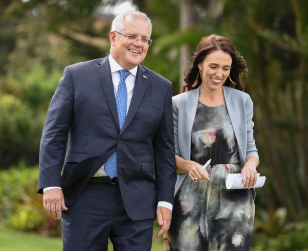 New Zealand Prime Minister, Jacinda Ardern and Australian Prime Minster, Scott Morrison share...