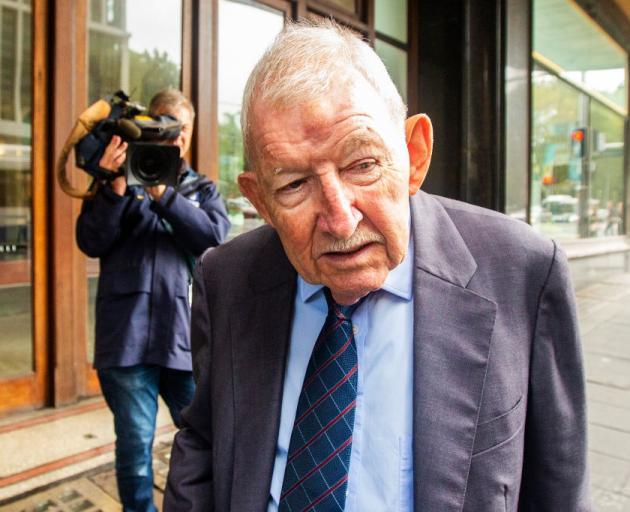 Ron Brierley leaving a Sydney court in 2019. Photo: Getty Images