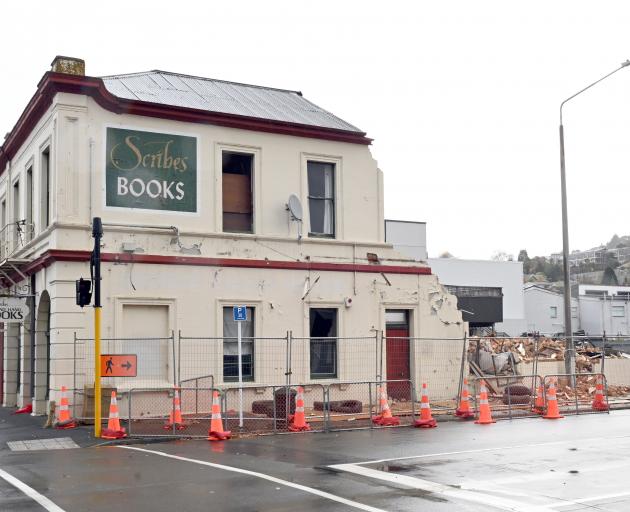 Demolition at the Scribes bookshop site in North Dunedin was halted last month. PHOTO: LINDA...