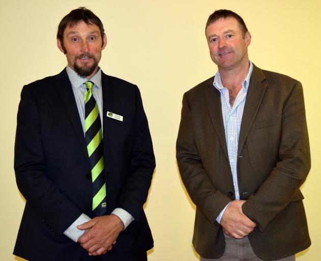 Former Federated Farmers Otago president Simon Davies (left)  and new president Mark Patterson...