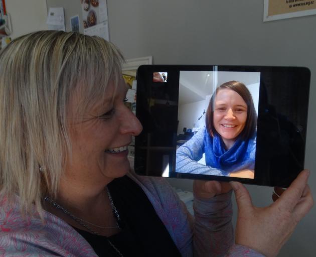 Leola Wilson, of Timaru, chats to her sister, Janina Ryder, who she plans to visit in Melbourne...