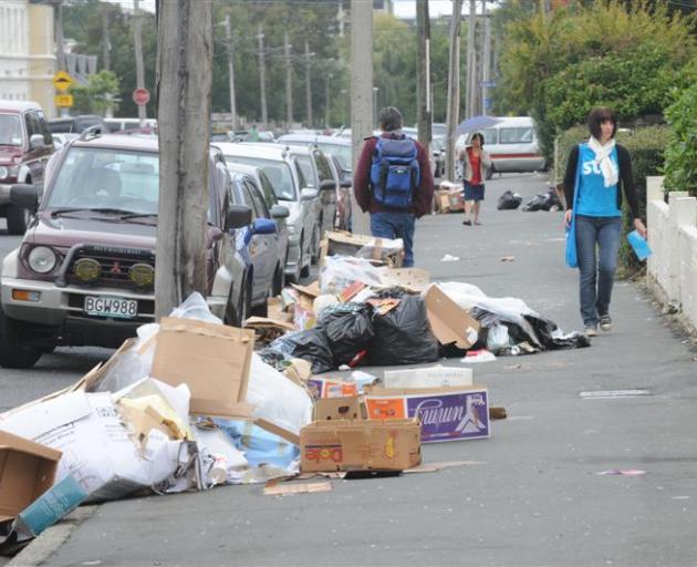 Uncollected rubbish is mounting on Castle St, Dunedin, causing concern for Campus Watch staff who...