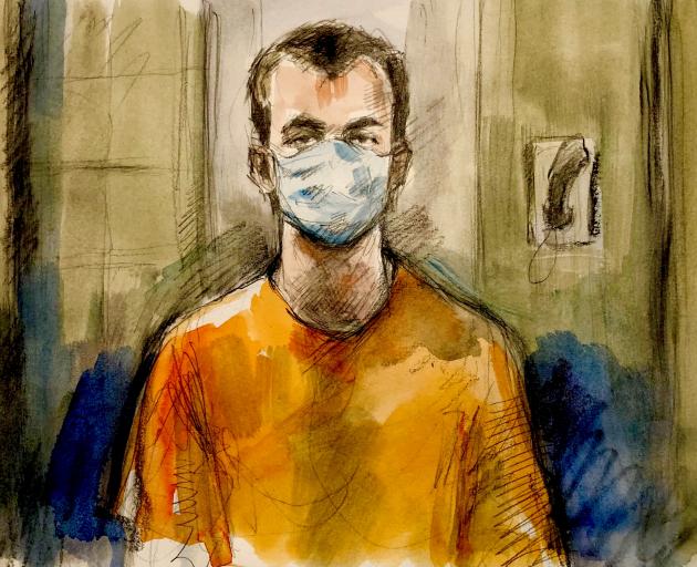 A courtroom sketch on Nathaniel Veltman. Image: Pam Davies via Reuters