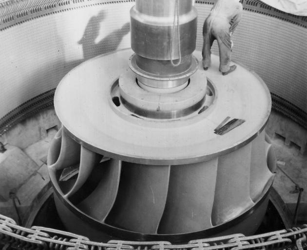 A turbine in place at the Roxburgh Power Station in this photo dating from the 1950s or 1960s....