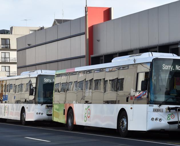 Buses line up at the hub in Dunedin. PHOTO: ODT FILES