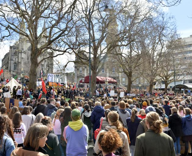 Thousands attend a School Strike 4 Climate rally in the Octagon in 2019. GERARD O’BRIEN